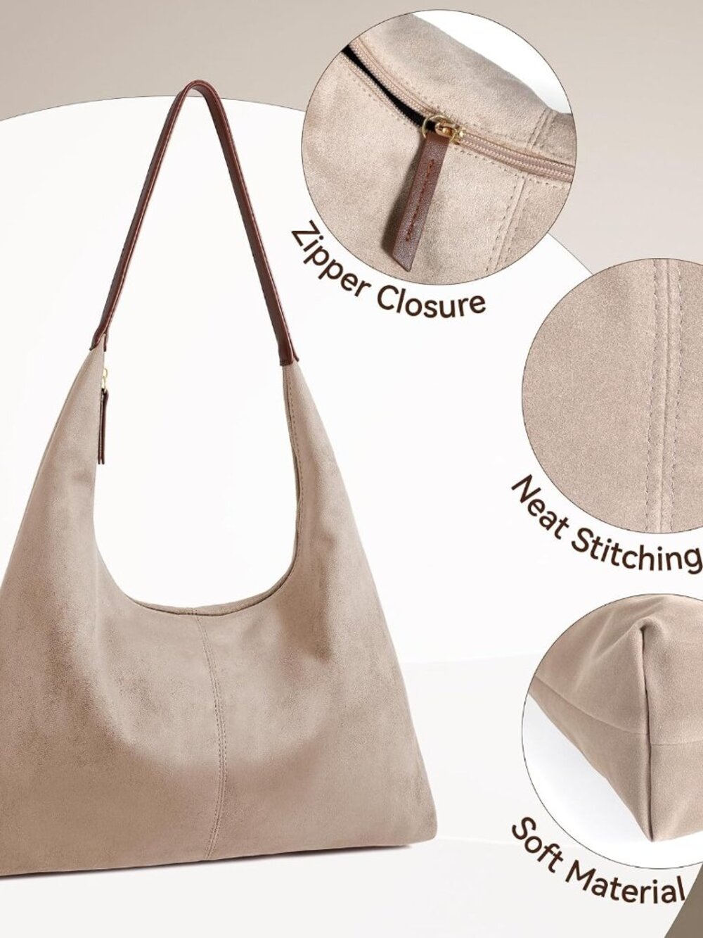 Suede Shoulder Bag for Women Suede Purse Boho Bags Slouchy Tote Bag Satchels Tre - Picture 8 of 8